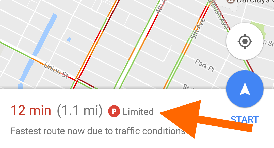 google maps showing limited parking